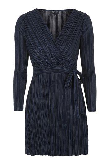 Topshop Long Sleeved Pleat Wrap Dress