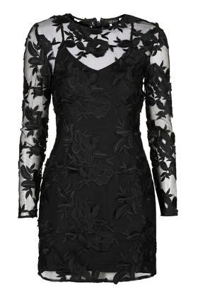 Topshop Long Sleeve Applique Mini Dress