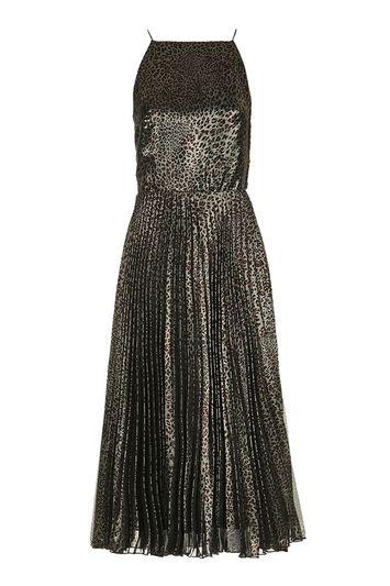 Topshop Animal Pleat Midi Dress