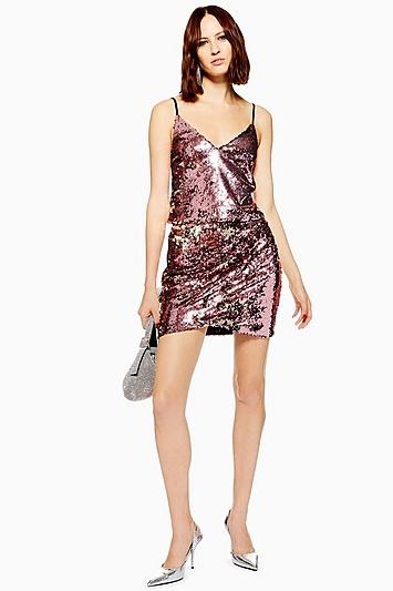 Topshop Tall Sequin Drape Mini Skirt