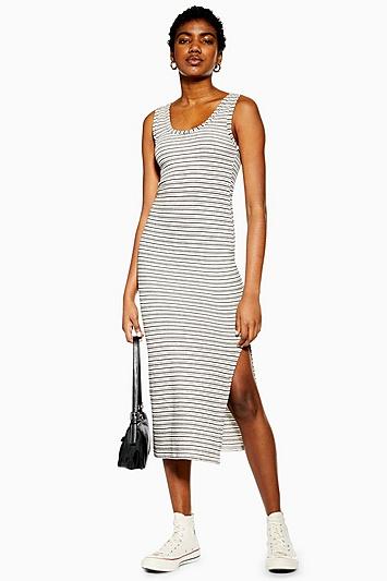 Topshop Natural Stripe Column Midi Dress