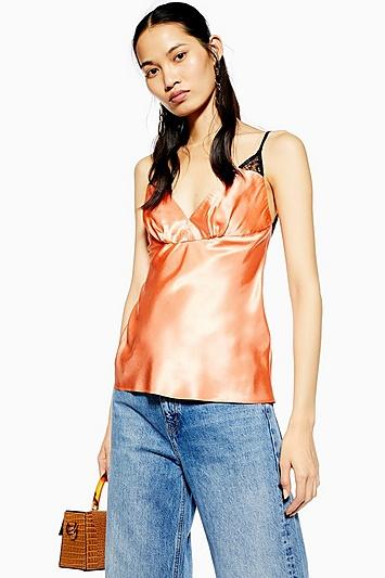 Topshop Coral Lace Strap Back Cami