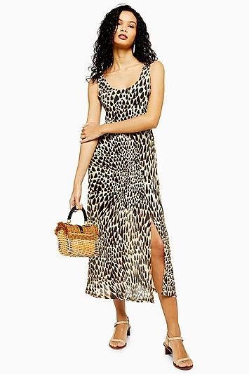 Topshop Tall Animal Print Mesh Tie Dye Midi Dress
