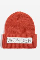 Topshop Red 'wonder' Slogan Fisherman Beanie Hat