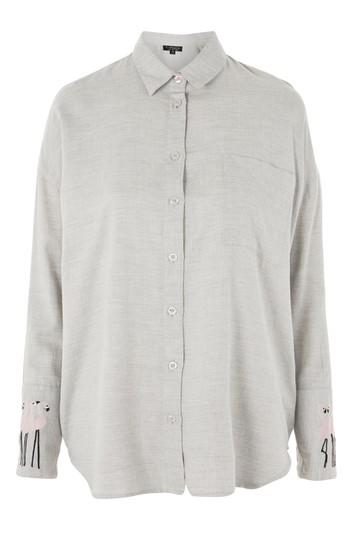Topshop Embroidered Flamingo Pattern Shirt