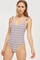 Topshop Pink Checked Frill Swimsuit