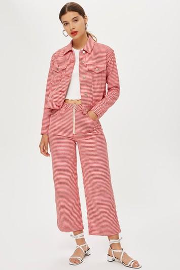 Topshop Dog Tooth Cropped Wide Leg Jeans