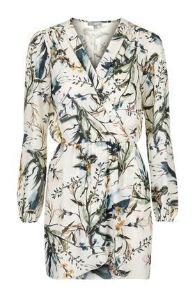 Topshop *long Sleeve Printed Wrap Dress By Love