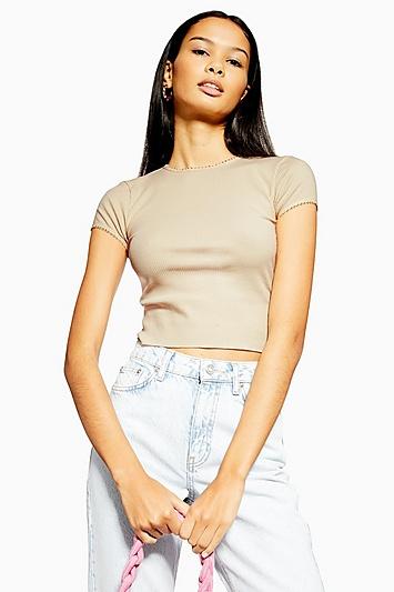 Topshop Buttermilk Picot Trim T-shirt