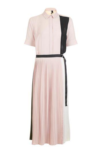 Topshop Pleated Midi Shirt Dress