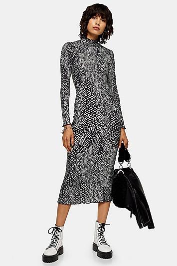 Topshop Petite Black Animal Cut And Sew Midi Dress