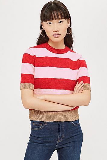 Topshop Metallic Thread Stripe Top