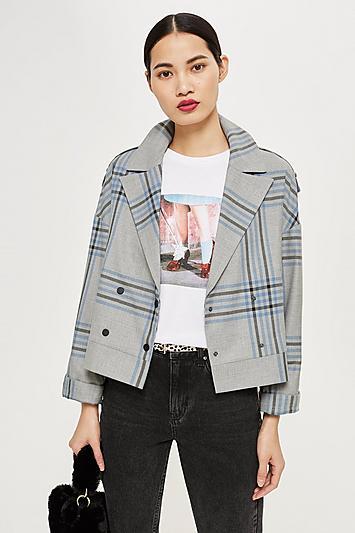 Topshop Checked Biker Jacket