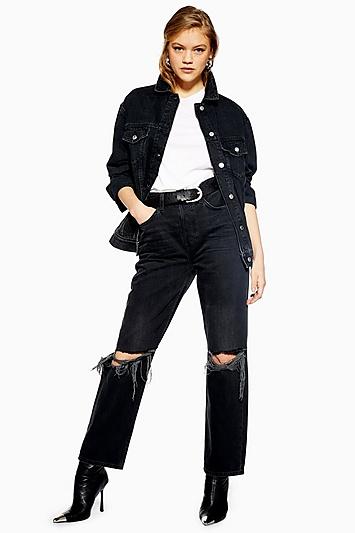 Topshop Washed Black Rip Dad Jeans