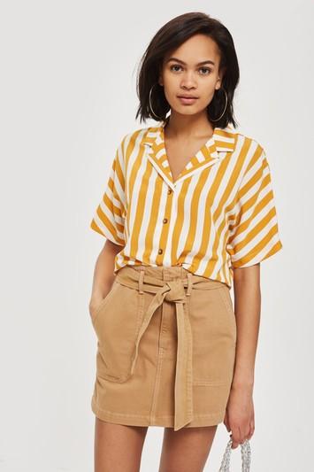 Topshop Belted Tan Denim Skirt