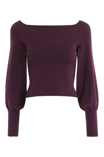 Topshop Balloon Sleeve Knitted Bardot Top