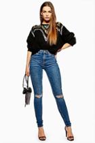 Topshop Tall Mid Blue Ripped Jamie Jeans