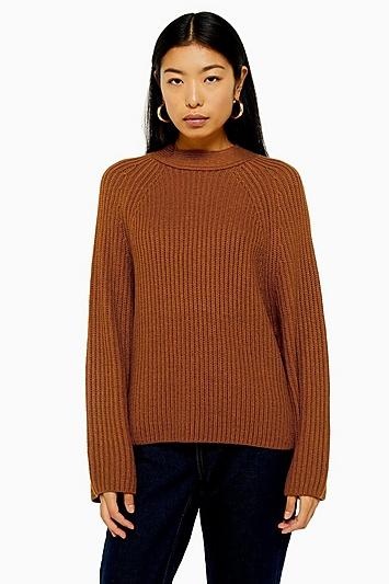 Topshop Brown Knitted Popper Side Jumper