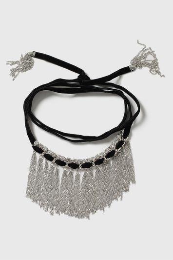 Topshop Velvet Rhinestone Tie Up Choker