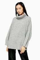 Topshop Longline Roll Neck Jumper With Wool