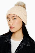 Topshop Camel Faux Fur Pom Beanie
