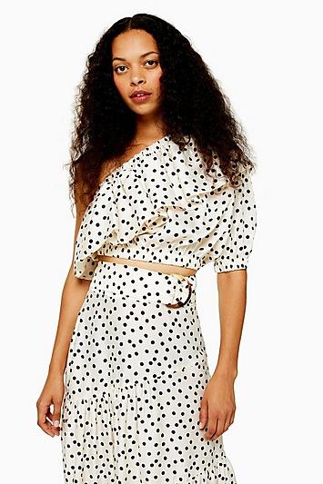 Topshop Petite Spot Button Crop Blouse