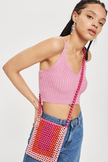 Topshop Pink Beaded Cross Body Bag