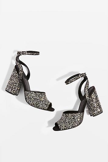 Topshop Rocky Glitter Block Heel Sandals