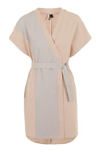 Topshop Two-tone Belted Wrap Dress