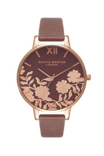 Topshop *lace Detail Brown N Rose Watch By Olivia Burton