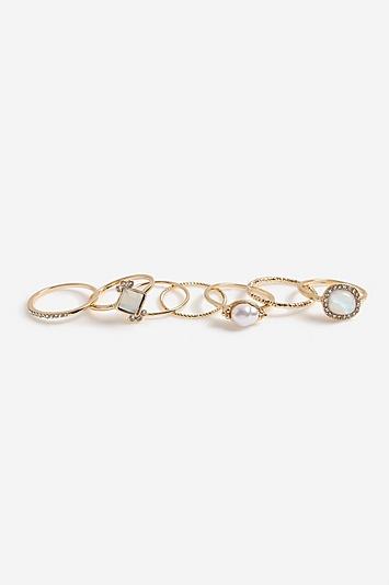 Topshop *7 Pack Of Stoned And Textured Rings