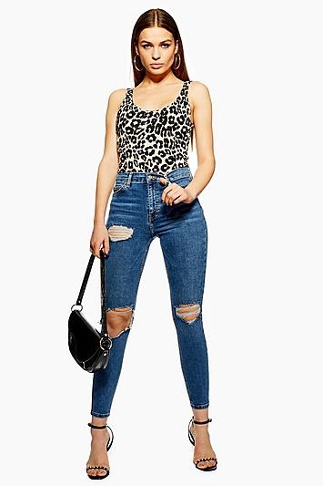 Topshop Mid Blue Wing Ripped Jamie Jeans
