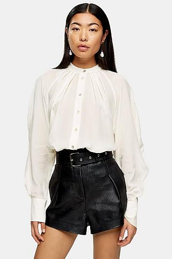 Topshop Ivory Silk Tuck Shirt