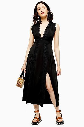 Topshop Black Lace Insert Pinafore Dress