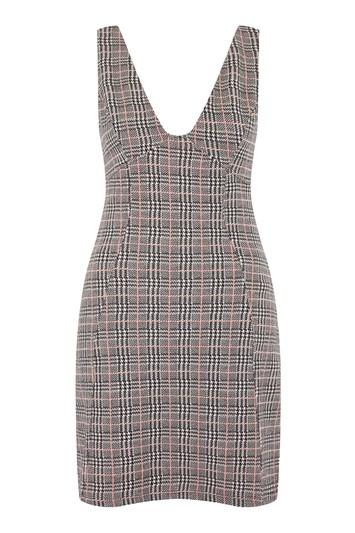 Topshop Tall Checked A-line Pinafore Dress