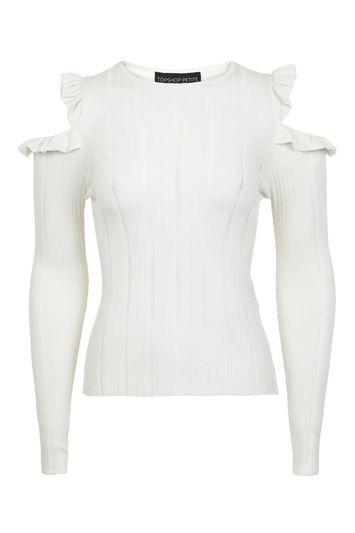 Topshop Petite Frill Cold Shoulder Top