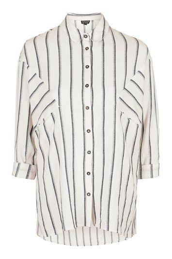 Topshop Oversized Shadow Stripe Linen Shirt