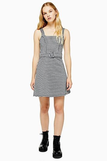 Topshop Black And White Belted Pinafore Dress