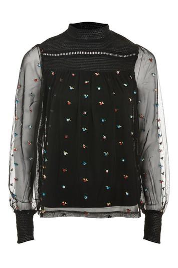 Topshop Ditzy Embroidered Smock Top