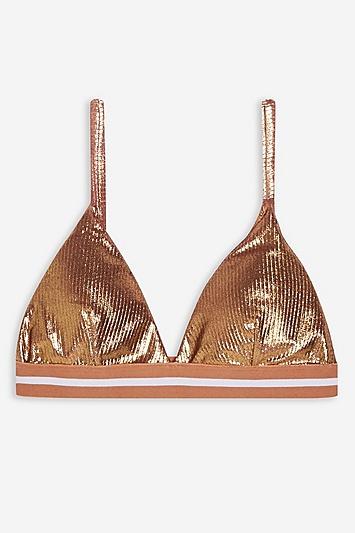 Topshop Metallic Ribbed Triangle Bikini Top