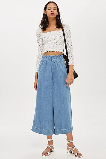 Topshop Bleach Shirred Waist Jeans