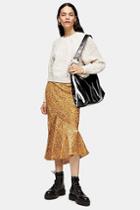 Topshop Mustard Leopard Flounce Midi Skirt