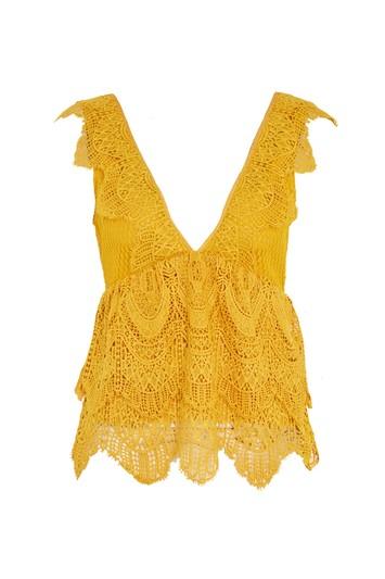Topshop Tall Plunge Lace Peplum Top