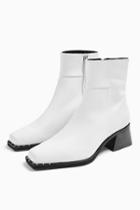 Topshop Mystic Leather White Square Toe Boots