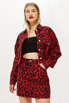 Topshop Petite Red Leopard Print Denim Jacket
