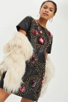 Topshop *studded Leather Floral Dress