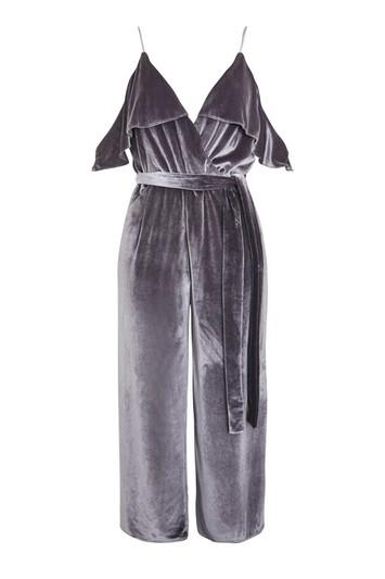 Topshop *velvet Cold Shoulder Jumpsuit By Oh My Love