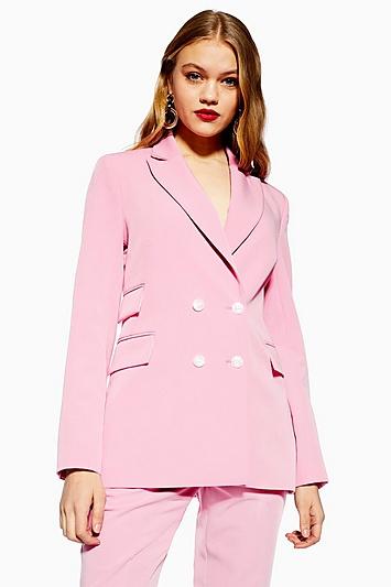 Topshop Pink Double Breasted Suit Jacket