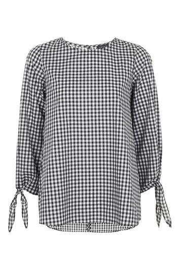 Topshop Gingham Tie Sleeve Top