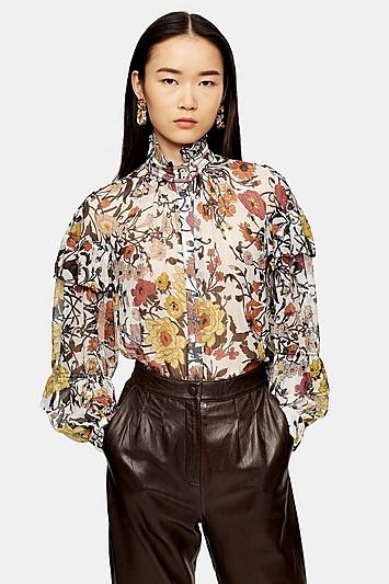 Topshop Idol Double Ruffle Floral Print Blouse